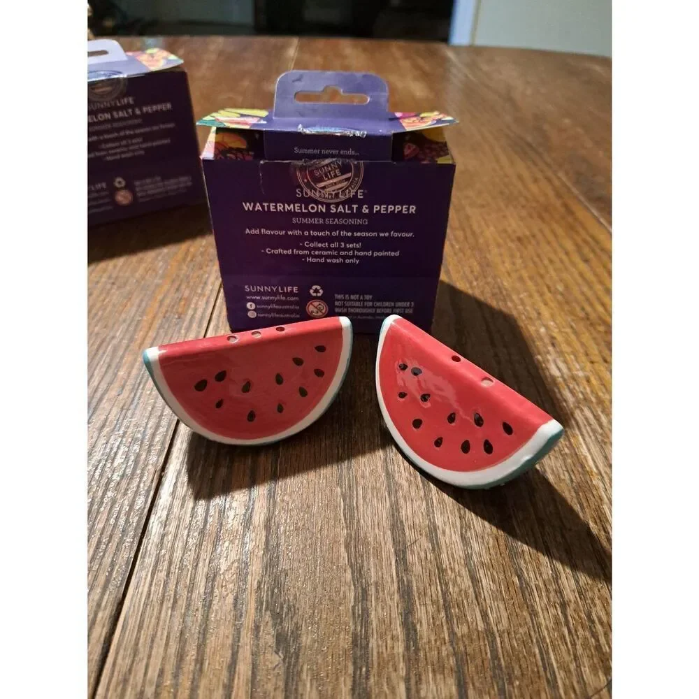SunnyLife Watermelon Salt Pepper Shaker Set Ceramic Kitchen Summer Seasoning New